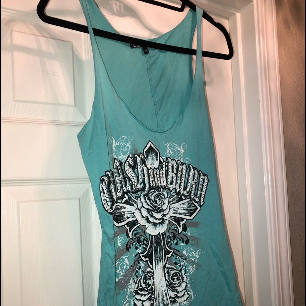 CRASH & BURN Tank Top with Jewels on front.